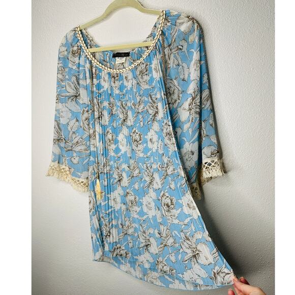 My Story Paris Cream & Blue Accordian Pleat 3/4 Sleeve Blouse S - Picture 9 of 16